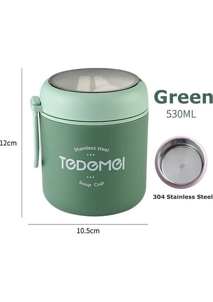 Yeşil 530 ml Paslanmaz Çelik Vakum Bardak Çorba Öğle Yemeği Kutusu Depolama Isıtıcı Kaşıkla Gıda Termal Kavanoz Yalıtımlı Çorba Termos Kapları Soğutucu (Yurt Dışından)