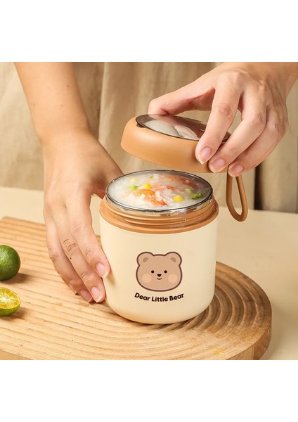 Yeşil Çantalı Kawaii Ayı Öğle Yemeği Kutusu 304 Paslanmaz Çelik Vakum Termal Bento Kutusukahvaltı Çorba Bardağı Yalıtımlı Öğle Yemeği Çantası Gıda Isıtıcı Kaplar (Yurt Dışından)