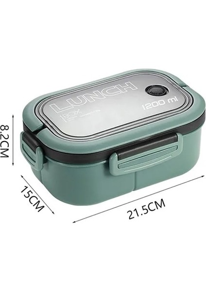Yeşil Taşınabilir Hermetik Öğle Yemeği Kutusu 2 Katmanlı Izgara Çocuk Öğrenci Bento Kutusu Çatal Kaşık Sızdırmaz Mikrodalgada Koku Önlemek Okul (Yurt Dışından)