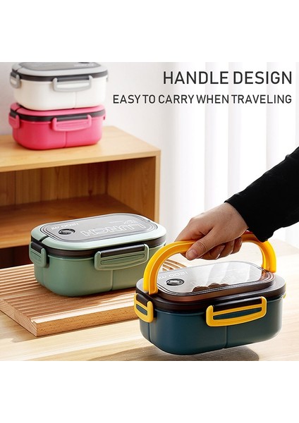 Yeşil Taşınabilir Hermetik Öğle Yemeği Kutusu 2 Katmanlı Izgara Çocuk Öğrenci Bento Kutusu Çatal Kaşık Sızdırmaz Mikrodalgada Koku Önlemek Okul (Yurt Dışından) modelleri