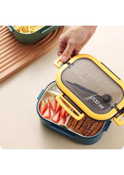 Yeşil Taşınabilir Hermetik Öğle Yemeği Kutusu 2 Katmanlı Izgara Çocuk Öğrenci Bento Kutusu Çatal Kaşık Sızdırmaz Mikrodalgada Koku Önlemek Okul (Yurt Dışından) fırsatları