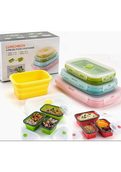 Sarı 1 Silikon Öğle Yemeği Kutusu Katlanabilir Taşınabilir Açık Piknik Gıda Saklama Kapları Bento Kutusu Mikrodalga Isıtma Mutfak Eşyaları (Yurt Dışından)