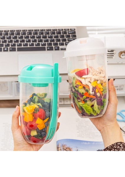 Mavi 1000 ml 1l Taşınabilir Salata Bardağı Çocuk Kahvaltı Salata Kasesi Çatal ile Okul Öğle Yemeği Kutusu Gıda Depolama Bento Kutusu Yoğurt Yulaf Ezmesi Tahıl Süt Fincan (Yurt Dışından)