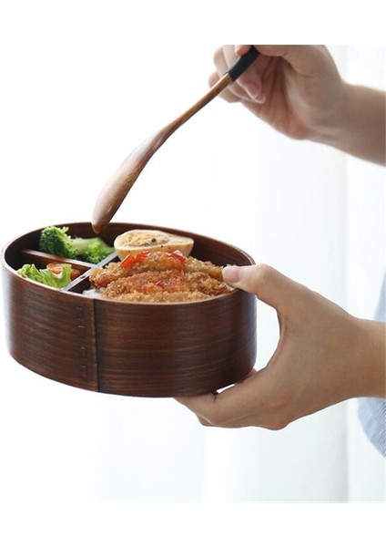 Sd-S Ahşap Öğle Yemeği Kutusu Piknik Japon Bento Kutusu Okul Çocuklar Için Yemek Takımı Seti Çanta ve Kaşık Çatal Çubuklarını Yuvarlak Kare Öğle Yemeği Kutusu (Yurt Dışından) indirimleri