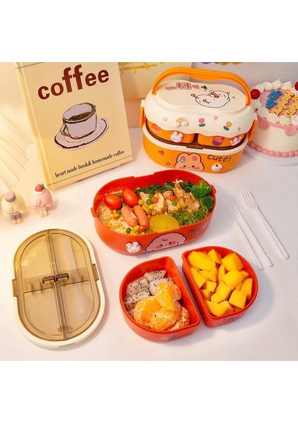 Turuncu Taşınabilir Kawaii Yemek Kabı Kızlar Için Okul Çocuklar Plastik Piknik Bento Kutusu Mikrodalga Yiyecek Kutusu Bölmeli Saklama Kapları (Yurt Dışından) fiyatları