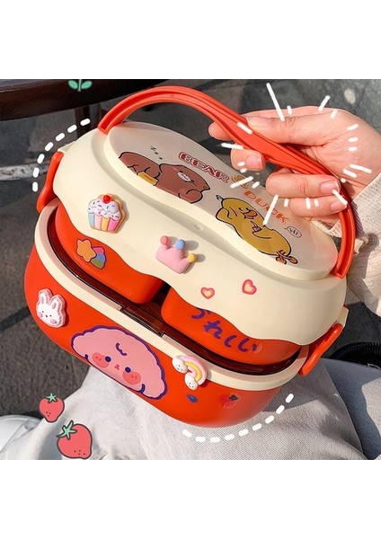 Turuncu Taşınabilir Kawaii Yemek Kabı Kızlar Için Okul Çocuklar Plastik Piknik Bento Kutusu Mikrodalga Yiyecek Kutusu Bölmeli Saklama Kapları (Yurt Dışından) fırsatları