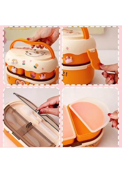 Turuncu Taşınabilir Kawaii Yemek Kabı Kızlar Için Okul Çocuklar Plastik Piknik Bento Kutusu Mikrodalga Yiyecek Kutusu Bölmeli Saklama Kapları (Yurt Dışından) indirimleri
