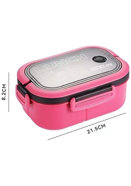 Gül Kırmızı 1200 ml Taşınabilir Hermetik Öğle Yemeği Kutusu 2 Katmanlı Izgara Öğrenci Bento Kutusu Çatal Kaşık Sızdırmaz Mikrodalga Mevcut Gıda Kabı (Yurt Dışından)