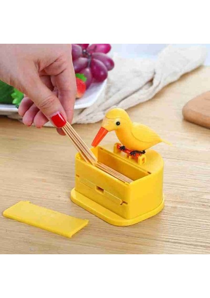 Yellowbird-Pinkbox Yaratıcı Kürdan Tutucu Karikatür Küçük Kuş Kürdan Konteyner Basın Kürdan Dağıtıcı Saklama Kutusu Otomatik Mutfak (Yurt Dışından) fırsatları