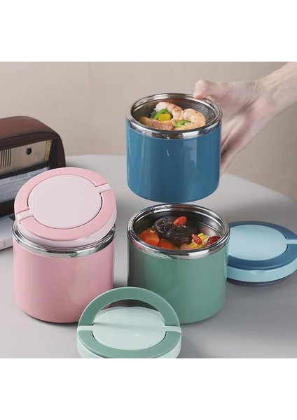 1000ML-PEMBE 2 Taşınabilir Termos Paslanmaz Çelik Yalıtımlı Öğle Yemeği Kutusu Sızdırmaz Mühürlü Kova Öğrenci Öğle Yemeği Kutusu Çok Katmanlı Yuvarlak Bento Kutusu (Yurt Dışından) modelleri