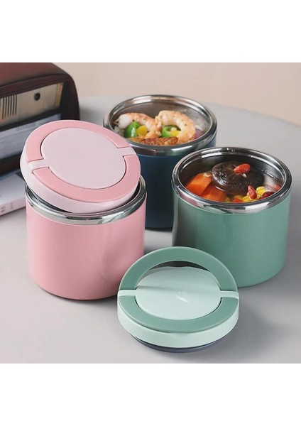 1000ML-PEMBE 2 Taşınabilir Termos Paslanmaz Çelik Yalıtımlı Öğle Yemeği Kutusu Sızdırmaz Mühürlü Kova Öğrenci Öğle Yemeği Kutusu Çok Katmanlı Yuvarlak Bento Kutusu (Yurt Dışından) fırsatları