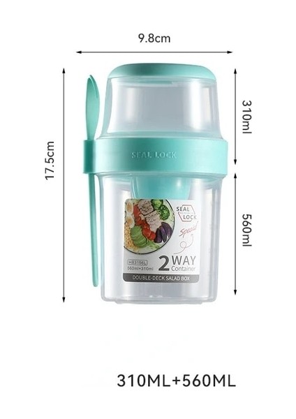 Yeşil (310ML-560ML) Kahvaltı Yulaf Ezmesi Tahıl Fındık Yoğurt Salata Bardağı Mühürlü Konteyner Seti Çatal Sos Fincan Kapağı Bento Tuppers Gıda Konik Kase Öğle Yemeği Kutusu (Yurt Dışından)