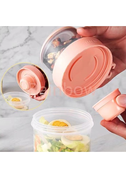 Yeşil (310ML-560ML) Kahvaltı Yulaf Ezmesi Tahıl Fındık Yoğurt Salata Bardağı Mühürlü Konteyner Seti Çatal Sos Fincan Kapağı Bento Tuppers Gıda Konik Kase Öğle Yemeği Kutusu (Yurt Dışından)