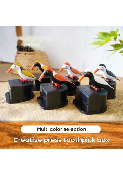 06 Sevimli Kuş Peck Otomatik Kürdan Tutucu Basın Tipi Kürdan Dağıtıcı Konteyner Plastik Ev Dekorasyon Kürdan Saklama Kutusu (Yurt Dışından)