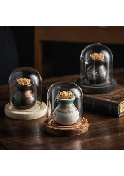 G Kürdan Kutusu High End Seramik Kürdan Kutusu Retro Pamuklu Çubuk Saklama Kutusu Cam Kapak Basit Ev Mutfak Masaüstü Kürdan Tutucu Dağıtıcılar (Yurt Dışından) fiyatları