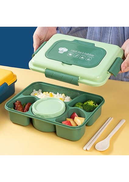 Yeşil 5 Izgaralar 4/5 Bölme Yemek Kabı Küçük Kase ile Bento Kutusu Okul Çocuklar Için Ofis Çalışanı Mikrodalga Isıtma Gıda Konteyner Saklama Kutusu (Yurt Dışından)