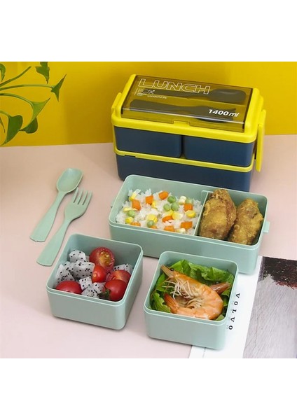 700 ml Yeşil 1400 ml Çift Katmanlı Sağlıklı Malzeme Yemek Kabı Çatal ve Kaşık Mikrodalga Bento Kutuları Yemek Takımı Seti Gıda Saklama Kabı (Yurt Dışından) fırsatları