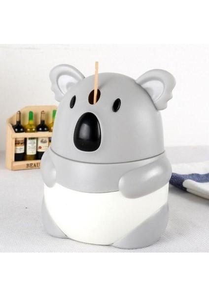 Koala-Gri Karikatür Baykuş Kürdan Tutucu Masaüstü Otomatik Kürdan Dağıtıcı Kürdan Kabı Otomatik Pres Kürdan Tutucu (Yurt Dışından)