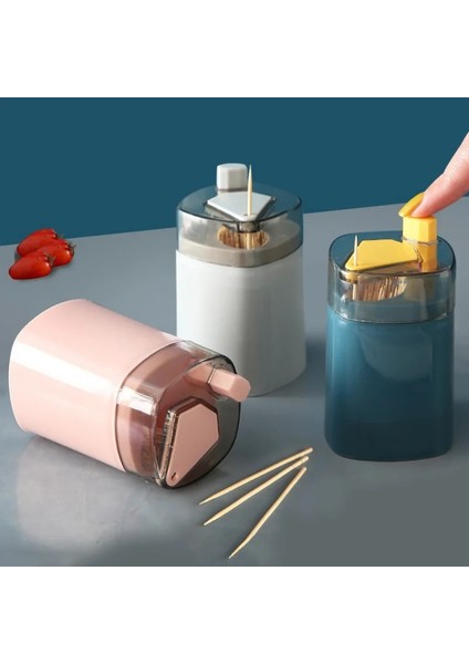 Mavi Pres Tipi Otomatik Pop-Up Şeffaf Kürdan Tutucu Ev Oturma Odası Mutfak Kürdan Kutusu Taşınabilir Kürdan Kavanoz (Yurt Dışından) fiyatları