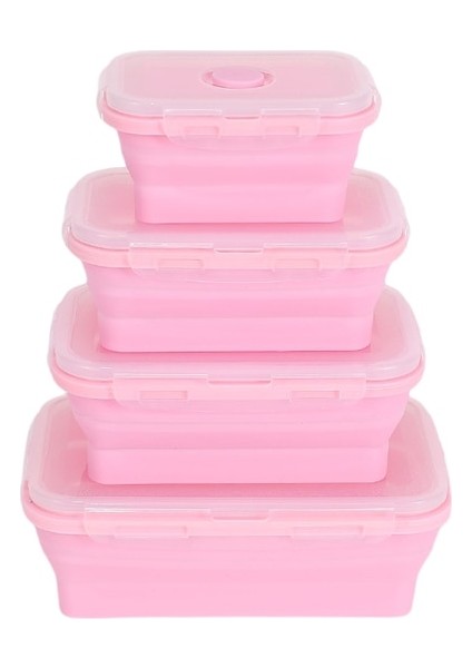 Pembe 1 3 Boyutları Silikon Katlanabilir Öğle Yemeği Kutusu Gıda Saklama Kabı Renkli Mikrodalgada Taşınabilir Piknik Kamp Dikdörtgen Açık Kutu (Yurt Dışından)