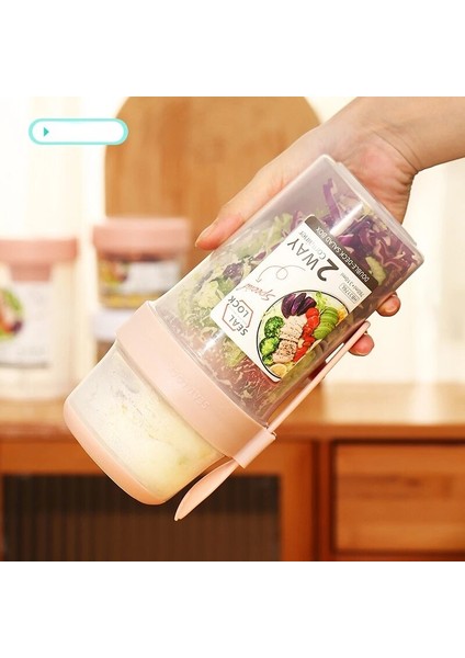 BEYAZ-360 ml Taşınabilir Kahvaltı Yulaf Ezmesi Tahıl Fındık Yoğurt Salata Bardağı Konteyner Seti Çatal Sos Bardağı Kapaklı Bento Yiyecek Kasesi Mutfak Öğle Yemeği Kutusu (Yurt Dışından)