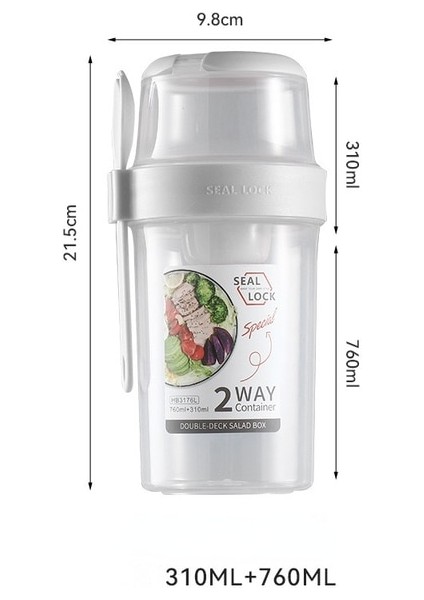 Beyaz (310ML-760ML) Iki Katlı Kahvaltı Yulaf Ezmesi Tahıl Mühür Salata Bardağı Taşınabilir Iki Katlı Bardak Konteyneri, Çatal Bardak Kapaklı Tuppers Gıda Konik Kase Öğle Yemeği Kutusu (Yurt Dışından)