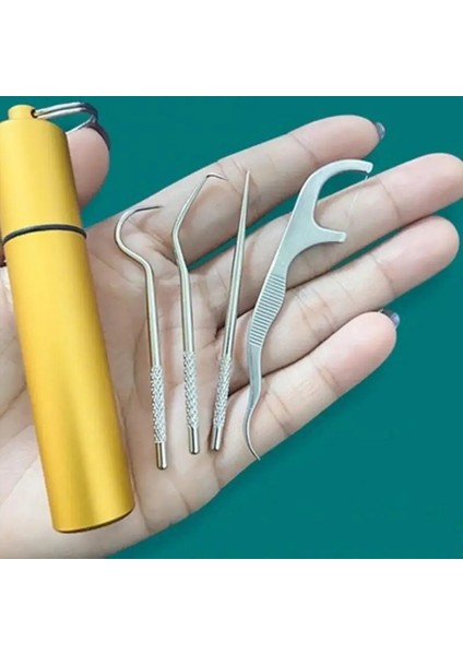 Sarı 3 Adet Kısa Metal Kürdan Seti Diş Temizleme 304 Paslanmaz Çelik Taşınabilir Diş Tartar Sökücü Yeniden Kullanılabilir Ipi Diş Ağız Hijyeni Bakımı (Yurt Dışından)