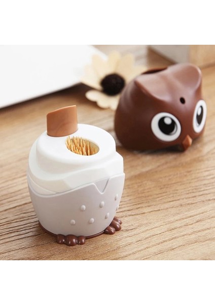 Karikatür Baykuş Kürdan Tutucu Masaüstü Otomatik Kürdan Dağıtıcı Kürdan Kabı Otomatik Pres Kürdan Tutucu 1 Adet (Yurt Dışından) indirimleri