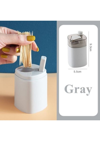 Gri Yaratıcı Kürdan Saklama Kutusu Otomatik Pop-Up Kürdan Kutusu Ev Oturma Odası Yemek Odası Itme Tipi Kürdan Tutucu (Yurt Dışından)