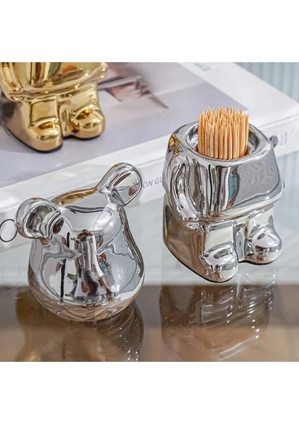 Açık Gri Seramik Diş Tutucu Yaratıcı Masaüstü Süsler Şiddetli Ayı Kürdan Kutusu Organizatör Kavanoz Oturma Odası Mutfak Masa Süsleri (Yurt Dışından) fırsatları