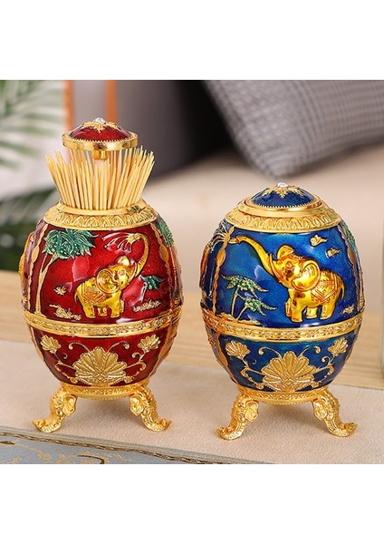 Mor Otomatik Kürdan Kutusu Alaşım Mavi Vintage Fil Organizatör Tutucu Kürdan Dağıtıcı Kutusu Yumurta Şekli Ev Masaüstü Dekorasyon (Yurt Dışından)