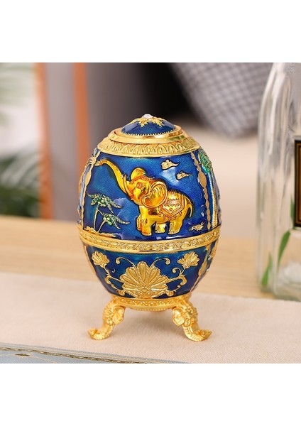 Mor Otomatik Kürdan Kutusu Alaşım Mavi Vintage Fil Organizatör Tutucu Kürdan Dağıtıcı Kutusu Yumurta Şekli Ev Masaüstü Dekorasyon (Yurt Dışından)