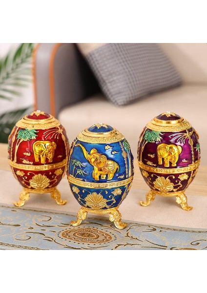 Mor Otomatik Kürdan Kutusu Alaşım Mavi Vintage Fil Organizatör Tutucu Kürdan Dağıtıcı Kutusu Yumurta Şekli Ev Masaüstü Dekorasyon (Yurt Dışından)