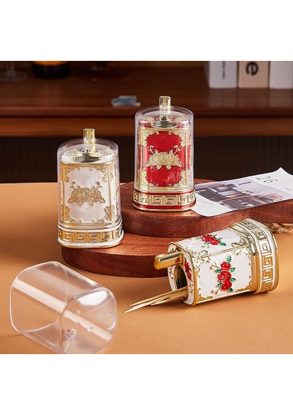 Altın-Kırmızı Yüksek Dereceli Avrupa Vintage Kürdan Kutusu, Üst Düzey Ev Dekorasyonuna Basarak Kürdan Kutusunu Otomatik Olarak Çıkarır (Yurt Dışından)