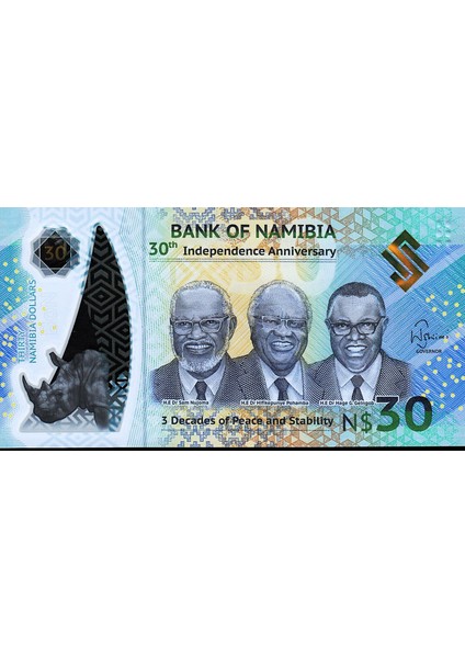 Namibia 30 Dollars 2020, Unc, Polymer, Comm.30 Th Independence Anniversary Çil Banknot fiyatları