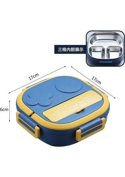 Mavi Üç Işaretçi Gezi Sofra 304 Taşınabilir Paslanmaz Çelik Yemek Kabı Bebek Çocuk Öğrenci Açık Kamp Piknik Gıda Kabı Bento Kutusu (Yurt Dışından)
