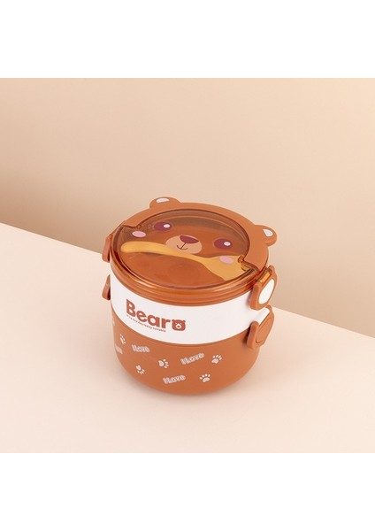 Kahverengi 1580 ml Sevimli Panda Termal Bento Öğle Yemeği Kutusu Çocuklar Için Taşınabilir Çift Katmanlı Yuvarlak Mini Karikatür Mikrodalga Gıda Saklama Kapları (Yurt Dışından)