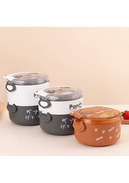Kahverengi 1580 ml Sevimli Panda Termal Bento Öğle Yemeği Kutusu Çocuklar Için Taşınabilir Çift Katmanlı Yuvarlak Mini Karikatür Mikrodalga Gıda Saklama Kapları (Yurt Dışından) modelleri