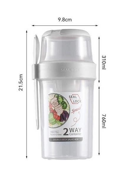 Beyaz 760ML Kahvaltı Yulaf Ezmesi Tahıl Fındık Yoğurt Salata Bardağı Mühürlü Konteyner Seti Çatal Sos Bardağı Kapaklı Bento Tuppers Gıda Konik Kase Öğle Yemeği Kutusu (Yurt Dışından)