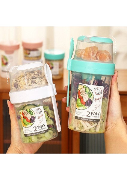 Beyaz 760ML Kahvaltı Yulaf Ezmesi Tahıl Fındık Yoğurt Salata Bardağı Mühürlü Konteyner Seti Çatal Sos Bardağı Kapaklı Bento Tuppers Gıda Konik Kase Öğle Yemeği Kutusu (Yurt Dışından)