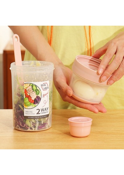 Beyaz 760ML Kahvaltı Yulaf Ezmesi Tahıl Fındık Yoğurt Salata Bardağı Mühürlü Konteyner Seti Çatal Sos Bardağı Kapaklı Bento Tuppers Gıda Konik Kase Öğle Yemeği Kutusu (Yurt Dışından)