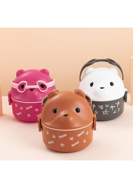 Kahve Çocuk Öğle Yemeği Kutusu Konteynerleri Güzel Ayı Termal Öğle Yemeği Kutusu Mikrodalga Güvenlik Yeniden Kullanılabilir Soğutucu Öğle Yemeği Kutusu Ofis Çalışmaları Için Saplı (Yurt Dışından) fiyatları