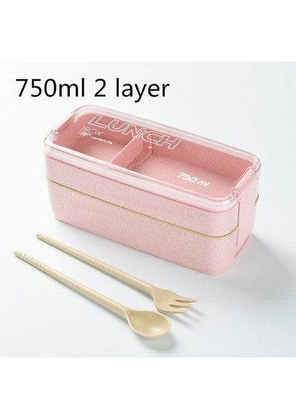 Pembe 750 ml 304 Paslanmaz Çelik Yemek Kabı Bento Kutusu Okul Çocuklar Için Ofis Çalışanı Çift Bölmeli Yemek Kabı Gıda Saklama Kutusu (Yurt Dışından)