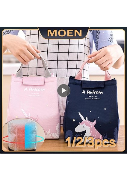 Pembe Unicorn 3 Torba Sevimli Taşınabilir Açık Bento Kese Akşam Yemeği Yalıtım Çantası Su Geçirmez Saklama Çantası Öğrenciler Için Isı Yalıtım Çantası Öğle Yemeği Çantası (Yurt Dışından)