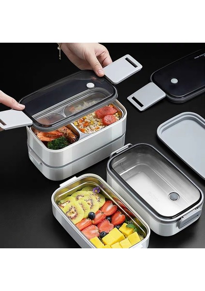 Çift Katmanlı Beyaz 304 Paslanmaz Çelik Öğle Yemeği Kutusu Yetişkinler Çocuklar Için Okul Ofis 1/2 Katmanlar Mikrodalgada Taşınabilir Izgaralar Bento Gıda Saklama Kapları (Yurt Dışından) modelleri