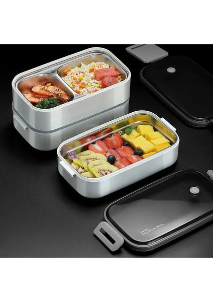 Çift Katmanlı Beyaz 304 Paslanmaz Çelik Öğle Yemeği Kutusu Yetişkinler Çocuklar Için Okul Ofis 1/2 Katmanlar Mikrodalgada Taşınabilir Izgaralar Bento Gıda Saklama Kapları (Yurt Dışından) indirimleri