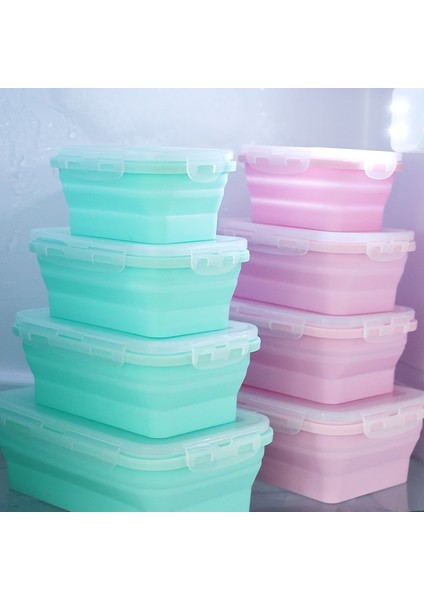 Yeşil 800 ml Silikon Katlanır Öğle Yemeği Kutusu Buzdolabı Depolama Mikrodalga Isıtma Taşınabilir Açık Gıda Saklama Kabı Öğle Yemeği Kutusu Mutfak Aracı (Yurt Dışından)