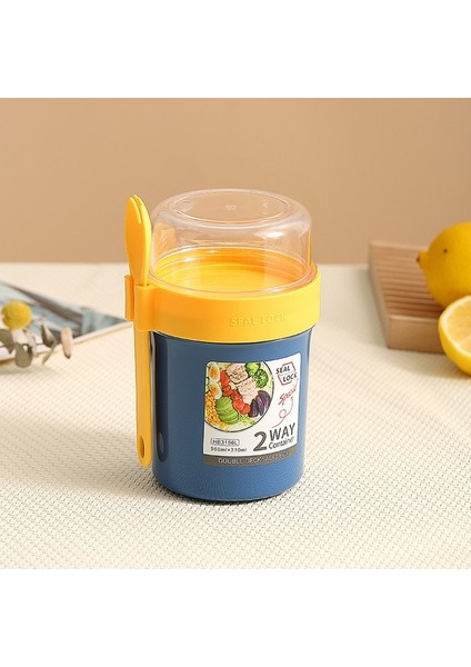 Mavi (230ML-560ML) Iki Katlı Kahvaltı Yulaf Ezmesi Tahıl Mühür Salata Bardağı Taşınabilir Iki Katlı Bardak Konteyneri, Çatal Bardak Kapaklı Tuppers Gıda Konik Kase Öğle Yemeği Kutusu (Yurt Dışından)
