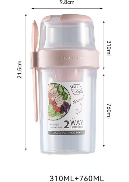Mavi (230ML-560ML) Iki Katlı Kahvaltı Yulaf Ezmesi Tahıl Mühür Salata Bardağı Taşınabilir Iki Katlı Bardak Konteyneri, Çatal Bardak Kapaklı Tuppers Gıda Konik Kase Öğle Yemeği Kutusu (Yurt Dışından)