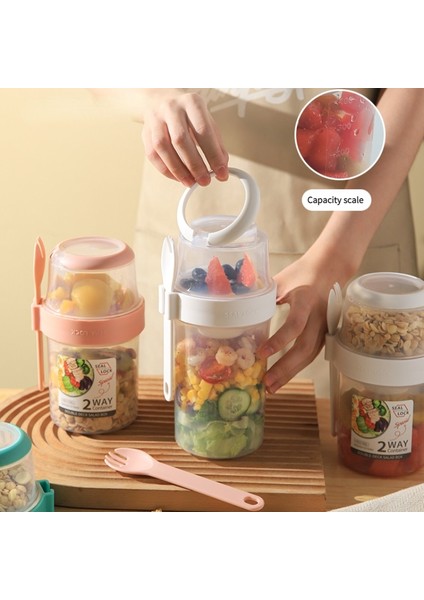 Mavi (230ML-560ML) Iki Katlı Kahvaltı Yulaf Ezmesi Tahıl Mühür Salata Bardağı Taşınabilir Iki Katlı Bardak Konteyneri, Çatal Bardak Kapaklı Tuppers Gıda Konik Kase Öğle Yemeği Kutusu (Yurt Dışından)